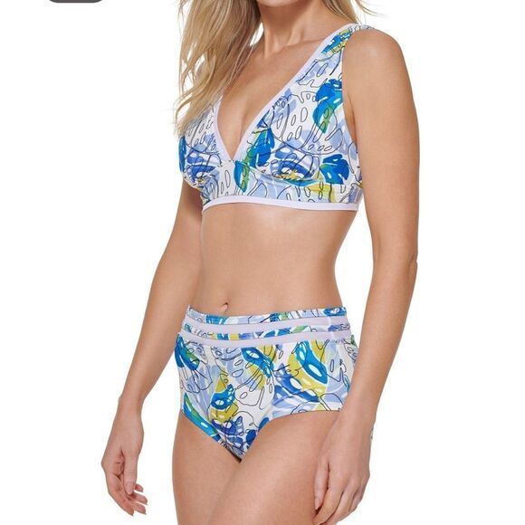 NWT Tommy Hilfiger Women's White Printed Mesh-Trim Bikini Bra Top - Picture 4 of 8